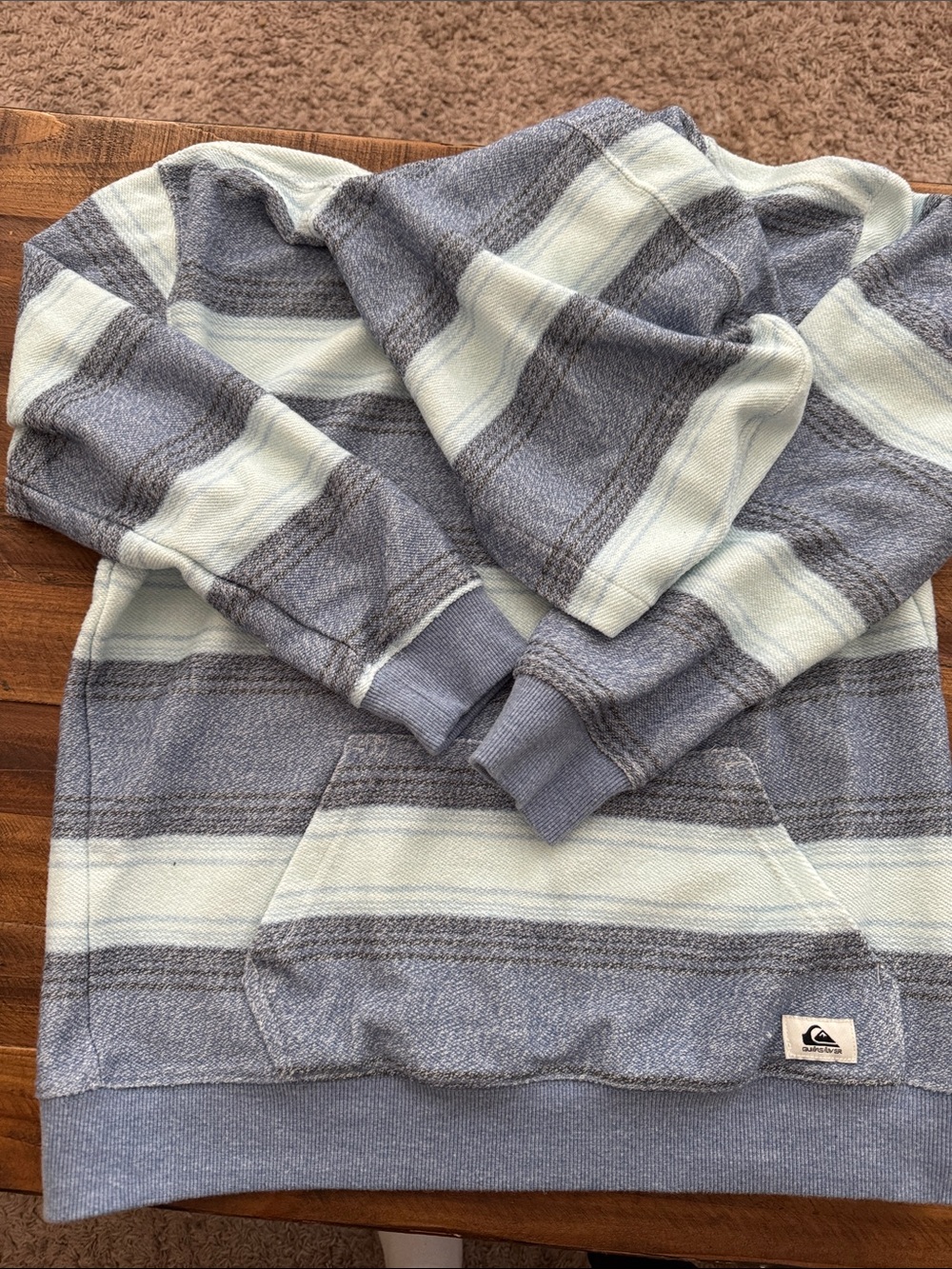 Quiksilver Blue and Cream Striped Crewneck Pullover